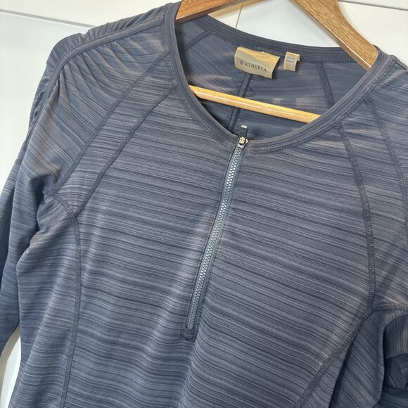 Athleta Womens Med Athletic Shirt Long sleeve Quarter zip Dk Gray zipper sleeve - Picture 3 of 12